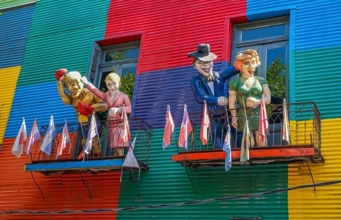 La Boca, Buenos Aires, Argentina, colourfully painted houses in the harbour district around the El