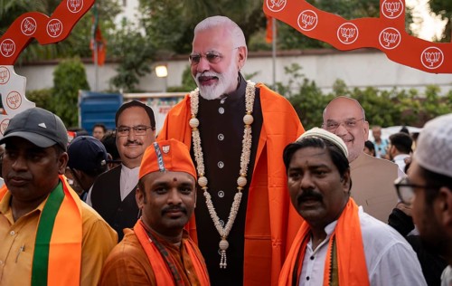 New Delhi, India, 4 June 2024. Bharatiya Janata Party (BJP) supporters celebrate as India's Prime
