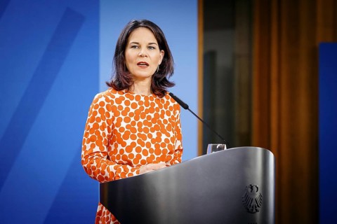 Annalena Bärbock (Alliance 90/The Greens), Federal Foreign Minister, pictured during the press