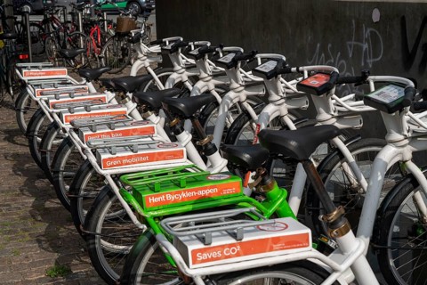 Rental bike, e-bike, from the municipal provider Copenhagen City Bike, Bycyklen, e-bike station at