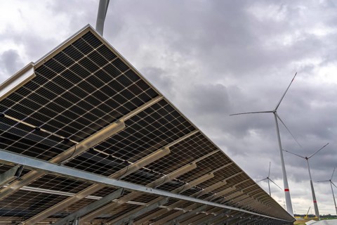 Wind farm and large-scale photovoltaic system, north-east of Bad Wünnenberg, near the village of