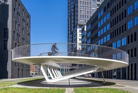 The Parkbruk, cycle and pedestrian bridge in the city centre of Antwerp, crosses a multi-lane city