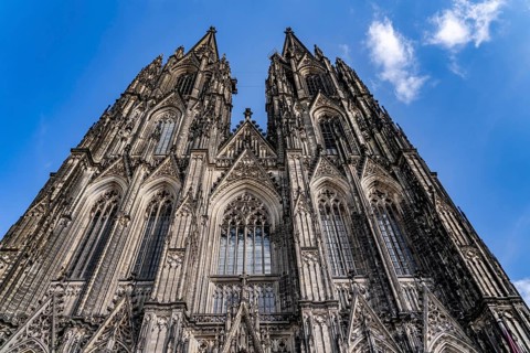 Cologne Cathedral, view of the west façade, on the north tower one of the rare occasions without