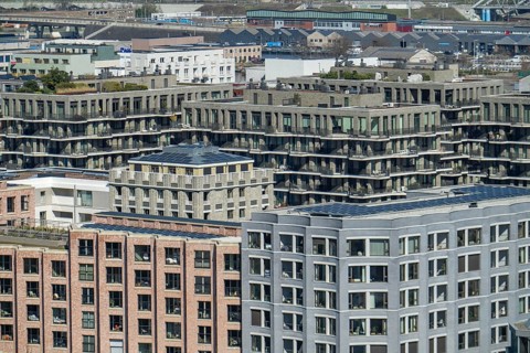 Modern residential buildings in the old harbour district, Het Eilandje of Antwerp, formerly