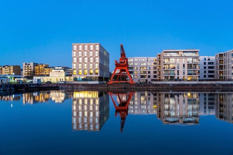 New harbour, harbour basin, harbour district, residential buildings, office buildings, marina and