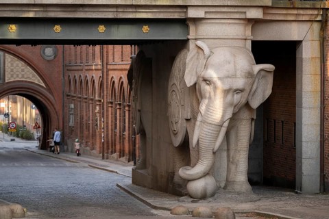 Monumental stone elephant, elephant gate or elephant portal or Elefantporten, designed by architect