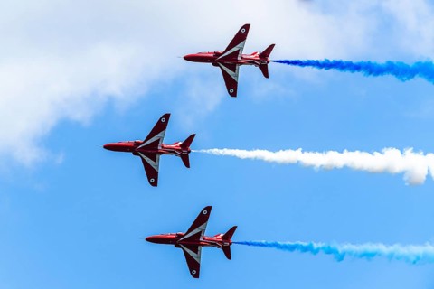 Red Arrows, Royal Air Force Aerobatic Team, Airshow 2024, Teignmouth, Devon, England, United