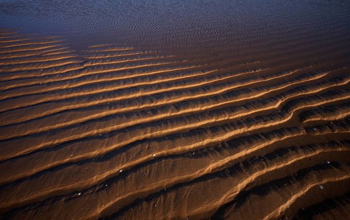 Sand ripples, wavy lines in the sand, structure, sandy beach, Meia Praia beach, Lagos, Atlantic