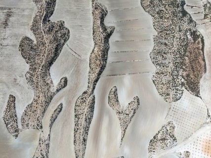 Farmland amongst rocky outcrops. Aerial view. Drone shot. Granada province, Andalusia, Spain,