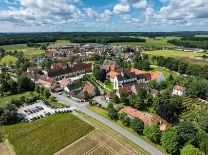 Aerial view of the village of Heiligkreuztal with the cathedral and the former Cistercian nunnery,
