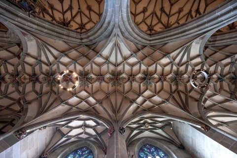 Late Gothic ribbed vault from the Heilig-Kreuz-Münster, 15th century, Rottweil, Baden-Württemberg,