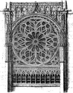 Rose window, west front of Rouen Cathedral, Coronation Church, France, historical illustration