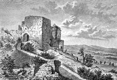 Ruins of Greifenstein Castle between Friedeberg and Greiffenberg in Silesia, Poland, in 1880,