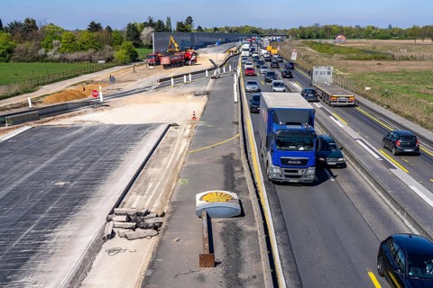 Motorway construction site, the A57 is being widened to 6 lanes on the section between the