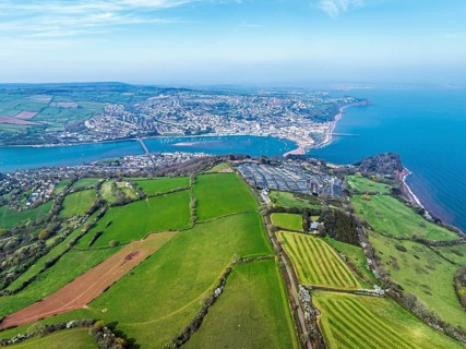 Farms and Fields over River Teign from a drone, Teignmouth, Shaldon, Devon, England, United
