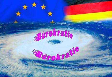 Symbol photo, bureaucracy as a cyclone over the EU and Germany, flood of paragraphs, European