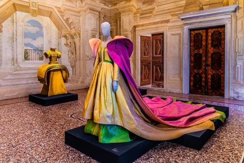 Exhibition of magnificent evening dress creations by fashion designer Roberto Capucci, 17th century
