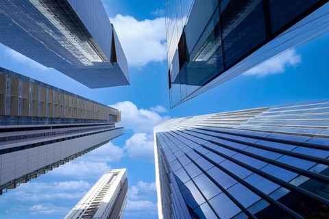 Israel, Tel Aviv financial business district skyline with shopping malls and high tech offices,