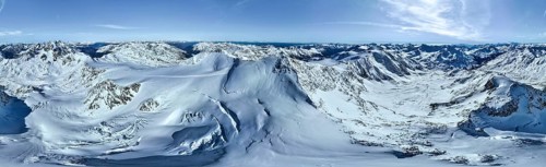 Cevedale summit, Alpine panorama, Aerial view, Snow-covered mountain landscape, Ortler group,