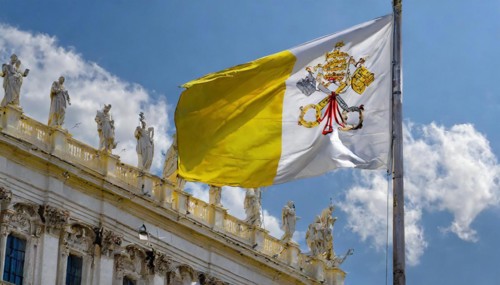 Flags, the national flag of the Vatican, Vatican State fluttering in the wind
