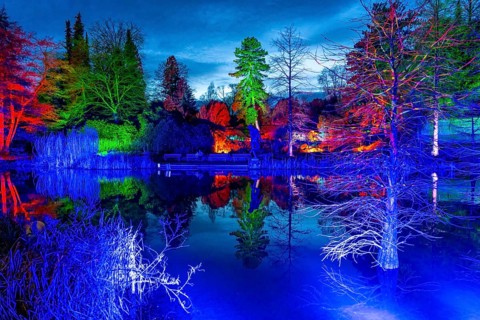 Parkleuchten, event in winter, in the Grugapark in Essen, many different light installations,