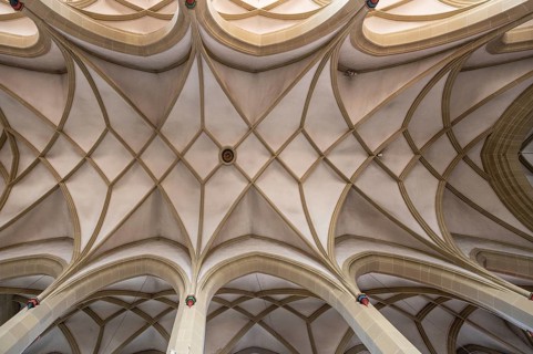 Cross vault of the late Gothic St John's Church, Obere Kirchgasse, Kitzingen, Lower Franconia,