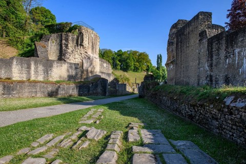 Historic remains of building masonry access to arena of Roman amphitheatre from antiquity, oldest