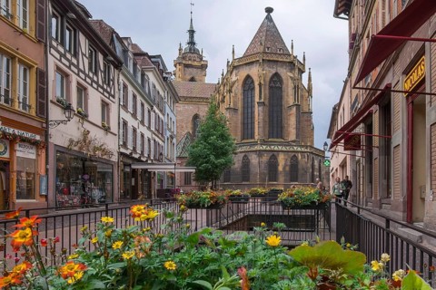 St Martin's Cathedral in the old town centre of Colmar, Alsace, France, Europe
