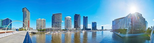 Landscape of Melbourne south wharf skyline at Docklands the yarra river at spring, Australia,