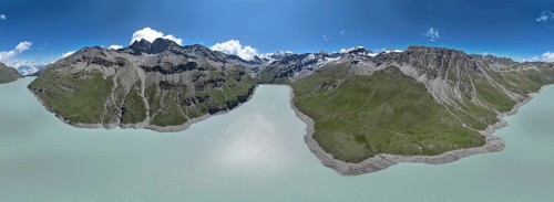 Alpine panorama at Lac de Dix, sunset in the mountains, reservoir, Valais Alps, Valais,