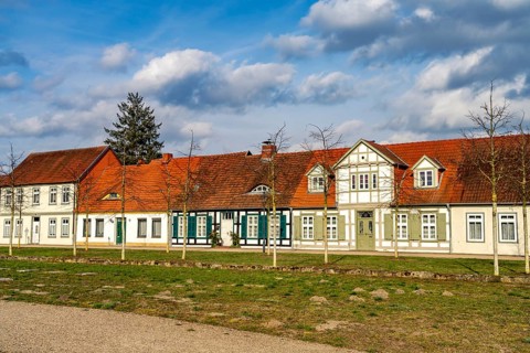 Townhouses on the church square in Ludwigslust, Mecklenburg-Vorpommern, Germany, Europe