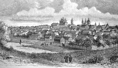 View of the city of Astrakhan on the Volga in Russia, in 1880, Historical, digital reproduction of