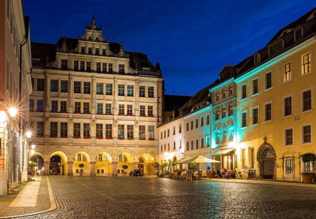 New town hall at Untermarkt by night, Görlitz, Saxony, Germany, Europe