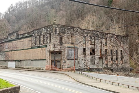 Lynch, Kentucky - The shell of the company store remains in a former U.S. Steel company town in