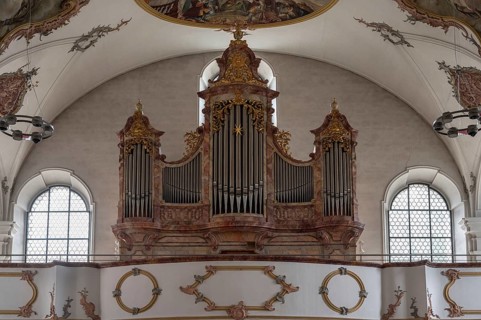 Organ built in 1967, built in the Heilig Kreuz Minster around 1400, Rottweil, Baden-Württemberg,