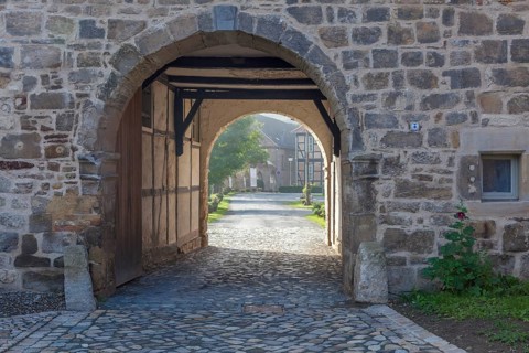 Entrance, archway, gatehouse of Michaelstein Monastery, Blankenburg, Saxony-Anhalt