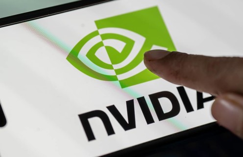 In this photo illustration, the Nvidia Corporation logo is displayed on an iPhone screen on January