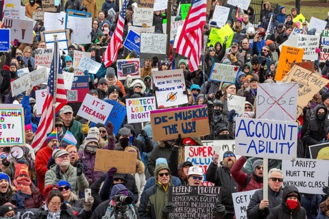 Lansing, Michigan USA - 5 February 2025 - People rally at the Michigan state capitol to oppose
