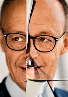 Torn large poster for the Bundestag election 2025 of the CDU with Friedrich Merz, Bochum, Ruhr