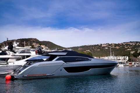 Luxury yacht, yacht MIKU by Riva, approx. 4 million EURO, at anchor, marina, harbour Port