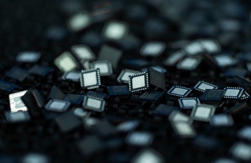 Computer chips are displays after manufacture in a stall, during The Advantage Assam 2.0 Investment