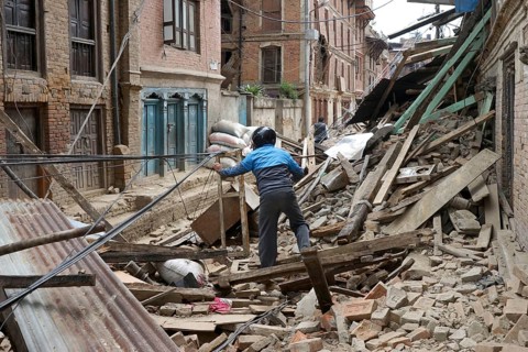 Residential building collapsed, earthquake, kathmandu, nepal, asia