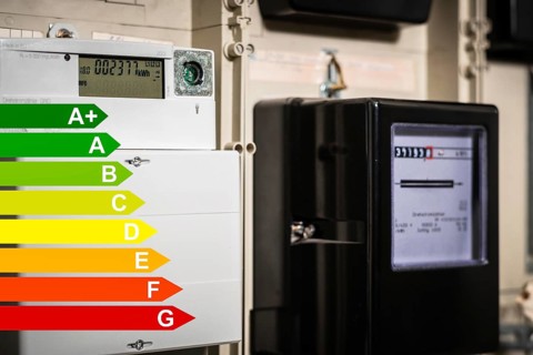 Meter cabinet with bidirectional meter and Ferraris meter in Düsseldorf, Germany, Europe