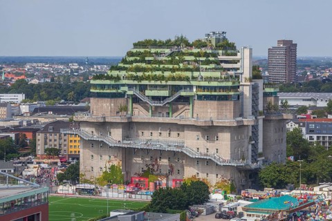Feldstraße bunker, media bunker, high-rise bunker on Heiligengeistfeld with roof garden, Hamburg,