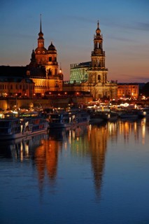 Dresden, Elbe panorama with Ständehaus, Palace and Court Church, Dresden, Saxony, Federal Republic