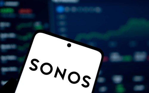 Sonos logo is displayed on smartphone. Sonos Inc is an American audio equipment manufacturer
