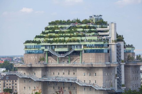 Feldstraße bunker, media bunker, high-rise bunker on Heiligengeistfeld with roof garden, Hamburg,