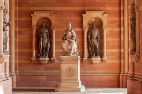 Porch of Speyer Cathedral with the cenotaph for Rudolf of Habsburg, Speyer, Palatinate,