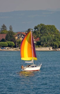 On Lake Constance, sailing boat in motion