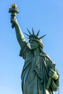 Detail replica of the Statue of Liberty by Frédéric Auguste Bartholdi at the roundabout in the Rte